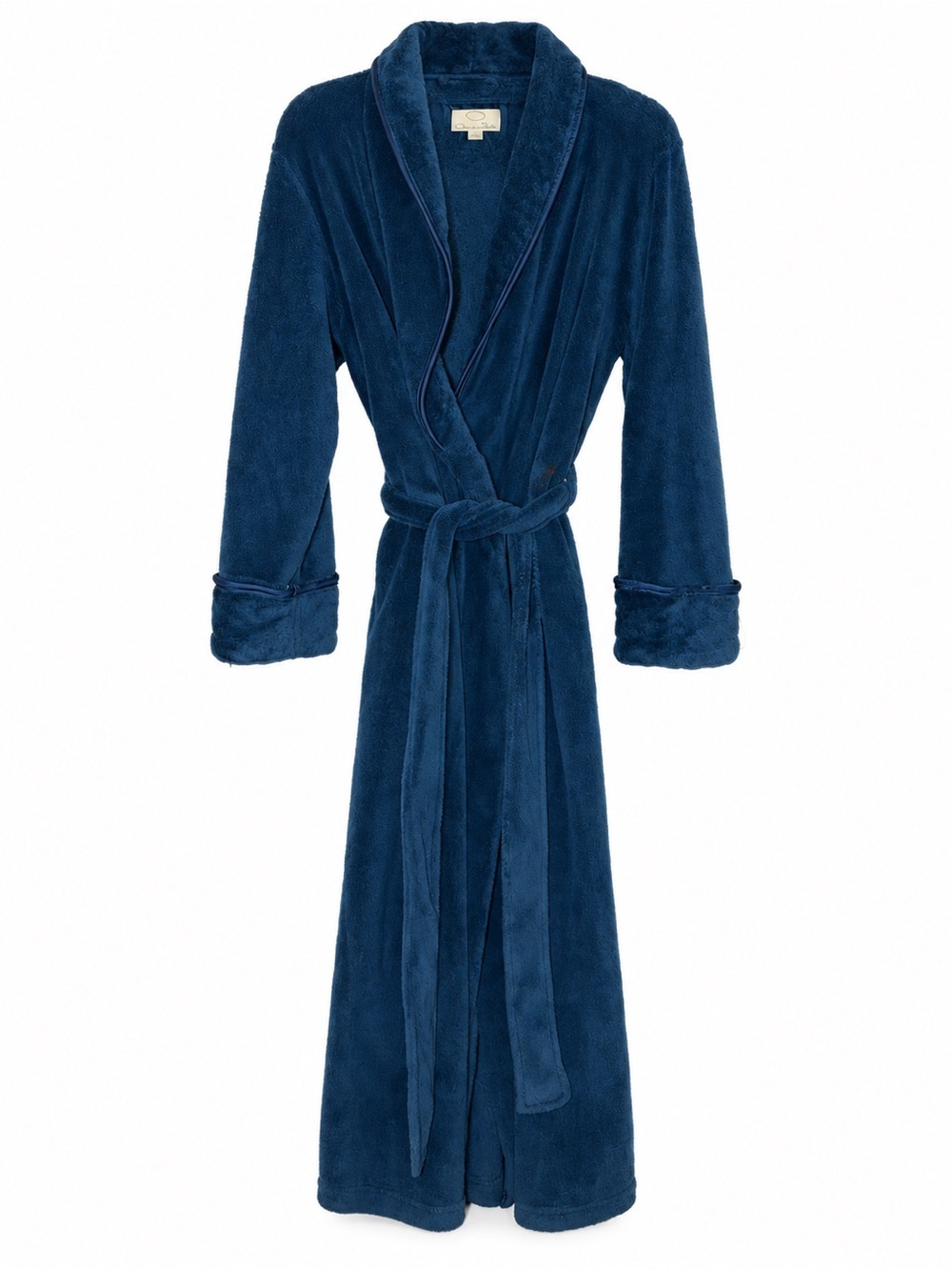 Oscar de la Renta Plush Robe Women S/M Teal Blue Long Belted Bathrobe